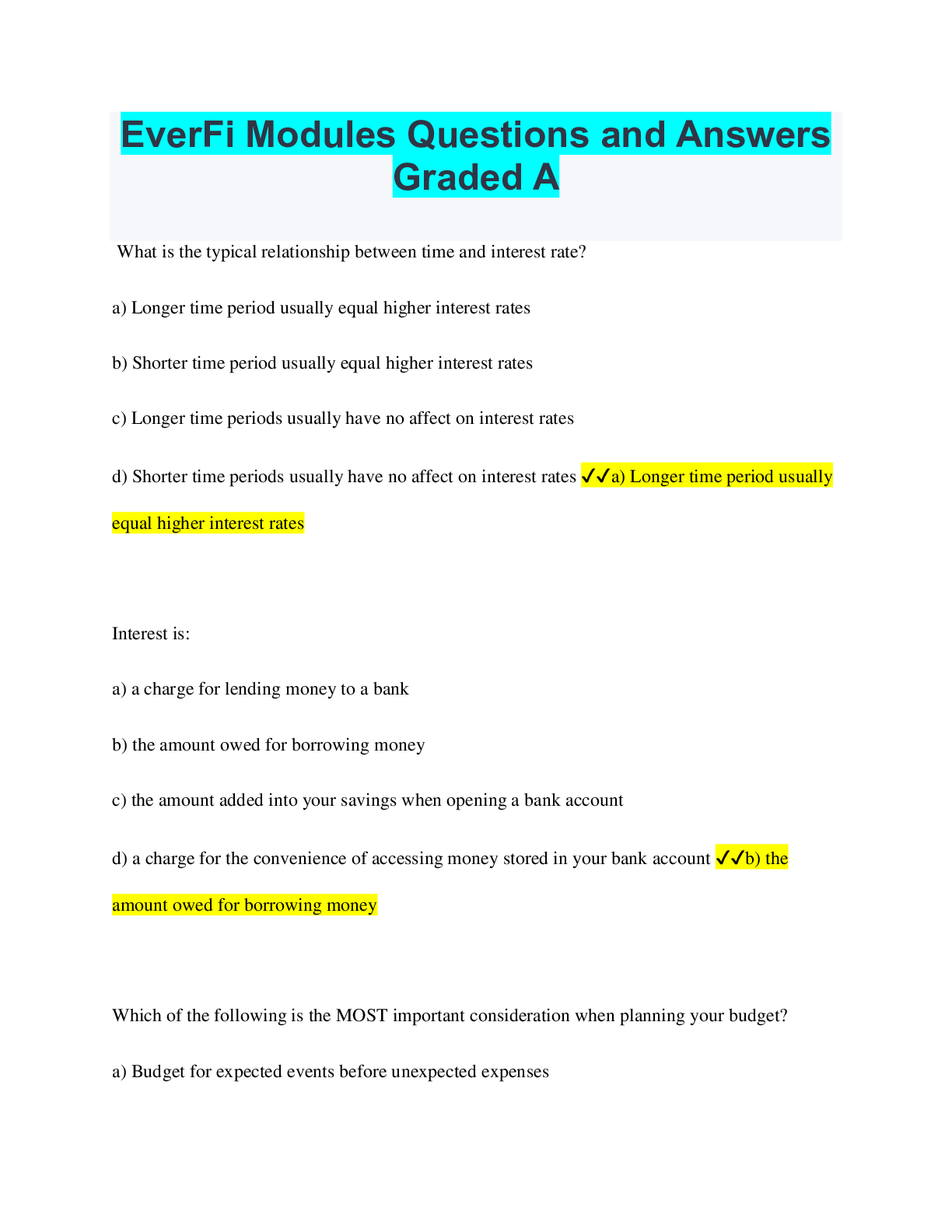 Preview image of EverFi Modules Questions and Answers Graded A document